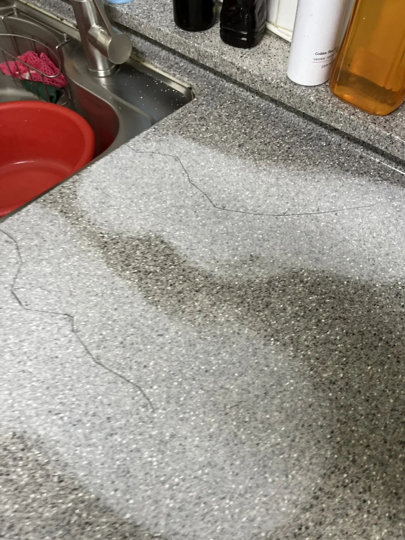 인조대리석상판수리 개수대 옆 크랙과 얼룩 목동